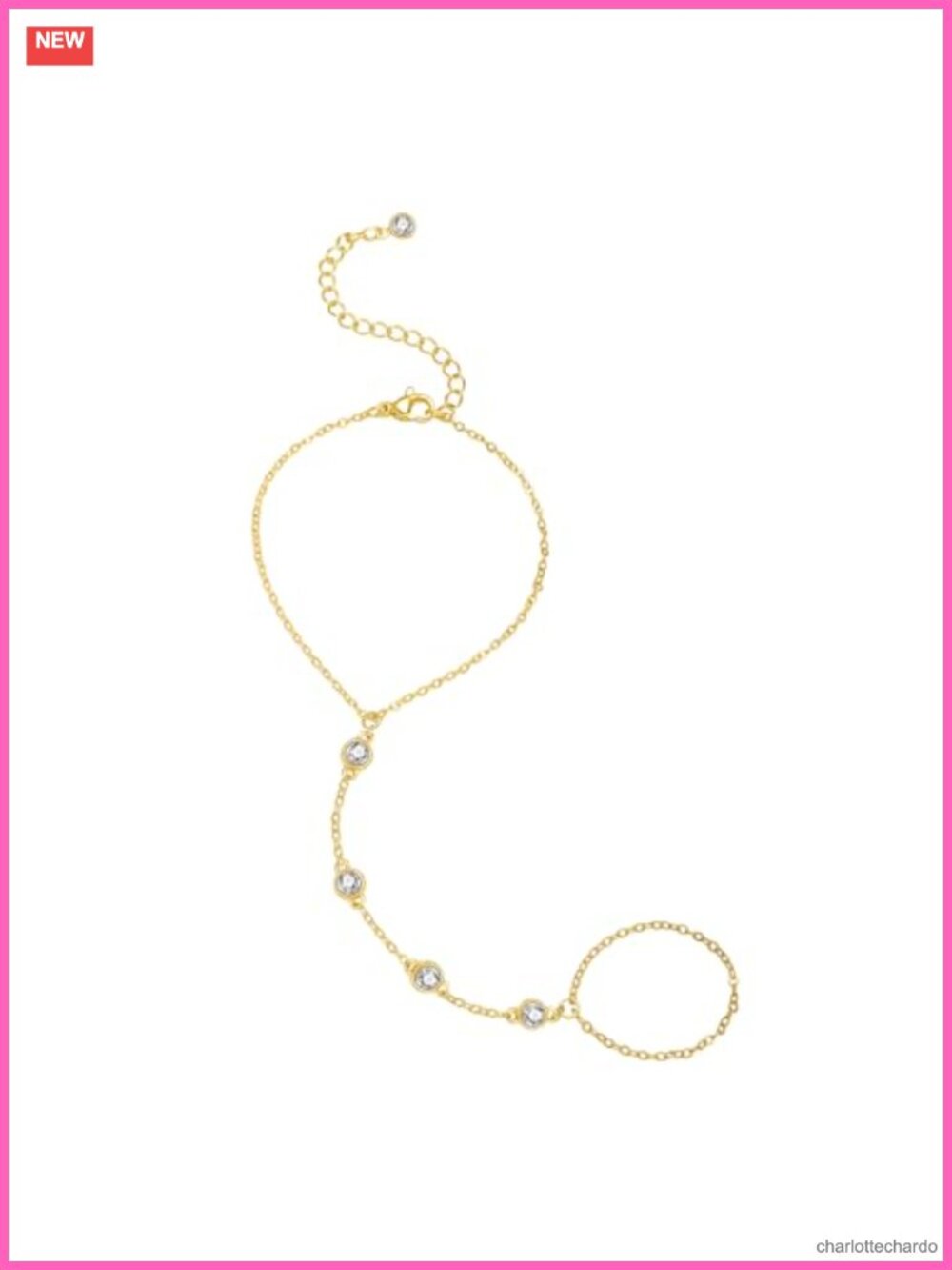 14K Gold Plated Hand Chain Bracelet Adjustable Zircon Finger Ring Women Jewelry